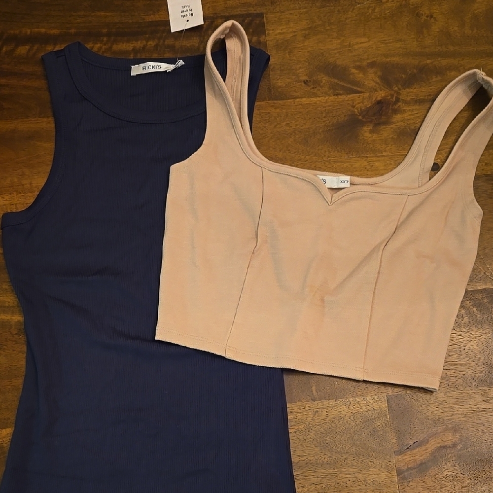 Ricki's Navy Tank And Beige Crop Tops Set